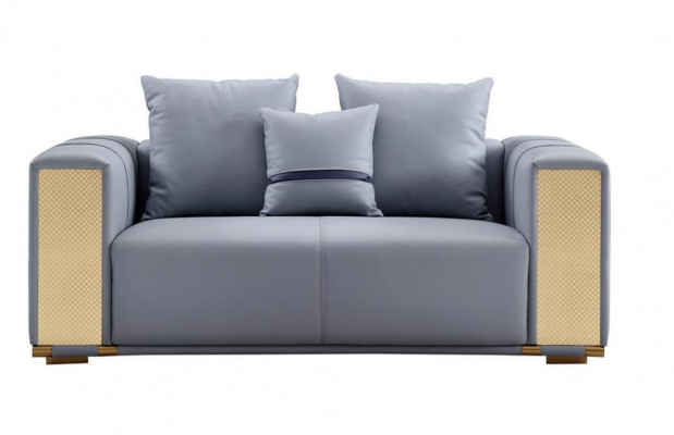 Luxury Living Room Sofa 2-Seater Upholstered Sofa Blue Textile Seat Design Couch Modern