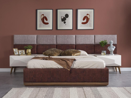 Modern bedroom furniture complete set design, bed 2x nightstands