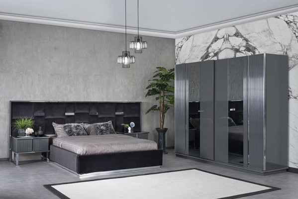 Complete bedroom furniture double bed 2x nightstands luxury wardrobe