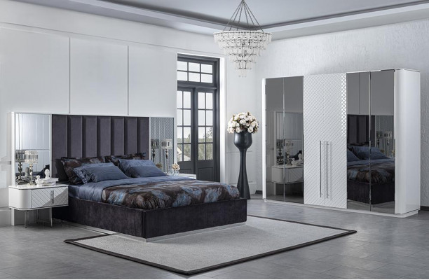 Bedroom Complete Luxury Modern Bed 2x Nightstands Luxury Wardrobe
