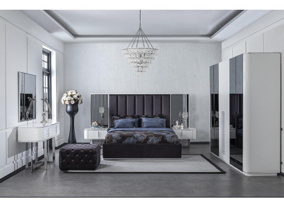 6-piece bedroom: bed, 2 bedside tables, luxury wardrobe, designer dressing table