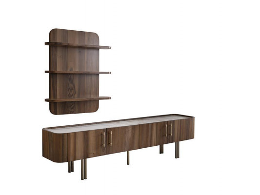 Living room furniture design wall unit luxury TV stand brown wall shelves