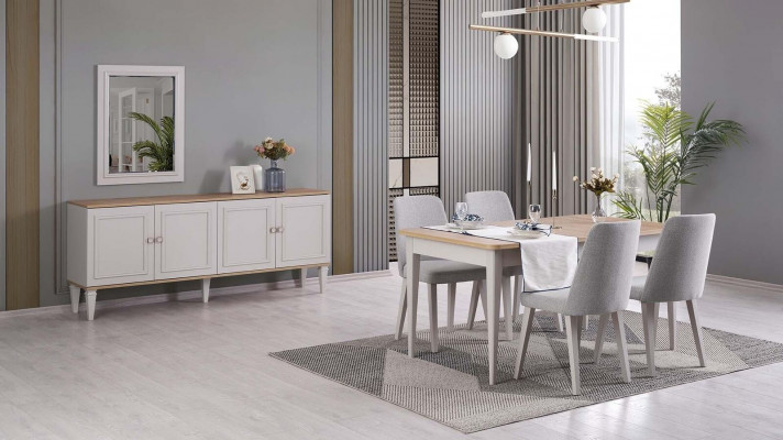 Dining room furniture dining set dining room dining table chairs wood gray 9-piece set