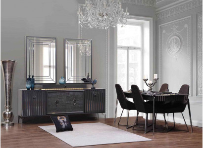 Luxury Dining Room Set Dining Table + 6x Chairs + Sideboard with 2x Mirror 10 pieces