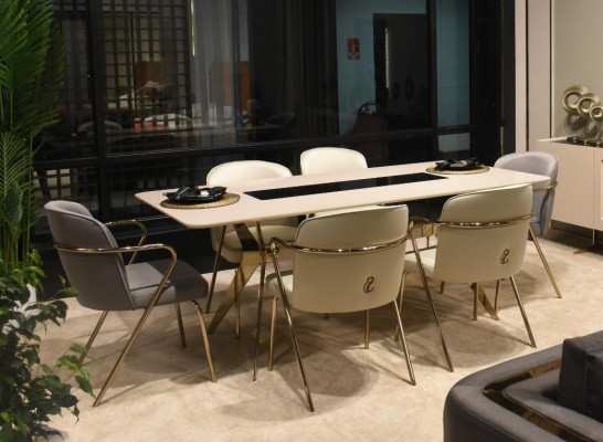 Luxurious dining room set dining table + 6x chairs + sideboard with mirror