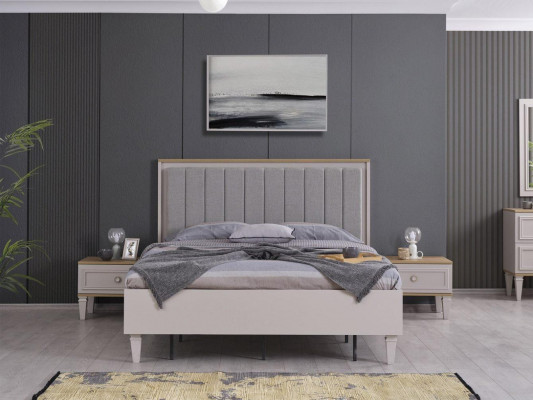 Double Bed Bedroom Suite Bed Nightstands Gray Wood Set 3-Piece