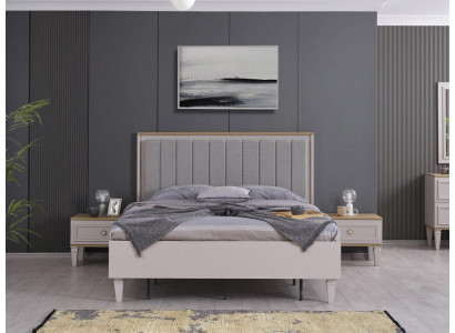 Double Bed Bedroom Suite Bed Nightstands Gray Wood Set 3-Piece