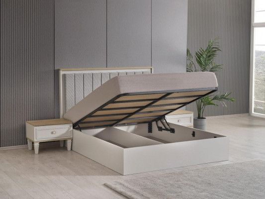 Double Bed Bedroom Suite Bed Nightstands Gray Wood Set 3-Piece