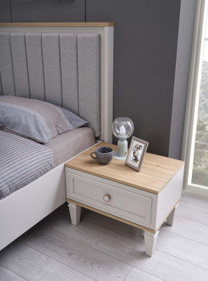 Double Bed Bedroom Suite Bed Nightstands Gray Wood Set 3-Piece