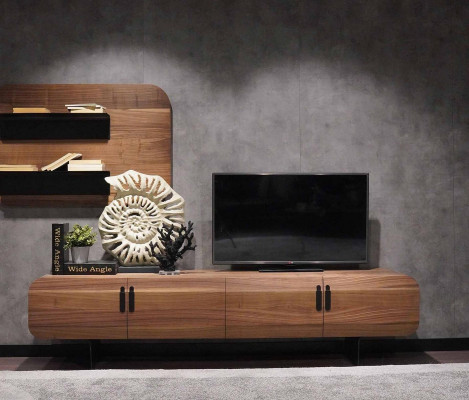 Living Room Wall Unit Complete Set Brown Furniture Wall Shelf New