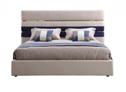 Modern designer double bed with wooden frame Stylish bed new in beige