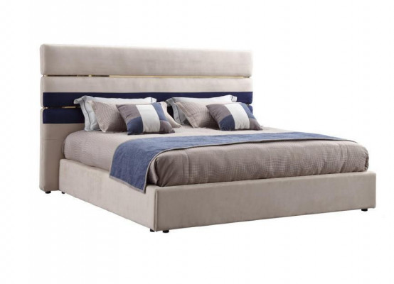 Modern designer double bed with wooden frame Stylish bed new in beige