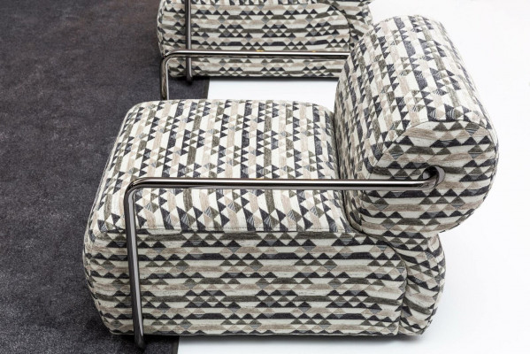 Designer armchair, modern 1-seater, living room luxury upholstery textile furniture.