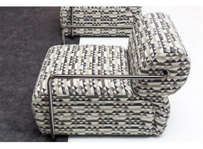 Designer armchair, modern 1-seater, living room luxury upholstery textile furniture.