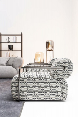 Designer armchair, modern 1-seater, living room luxury upholstery textile furniture.
