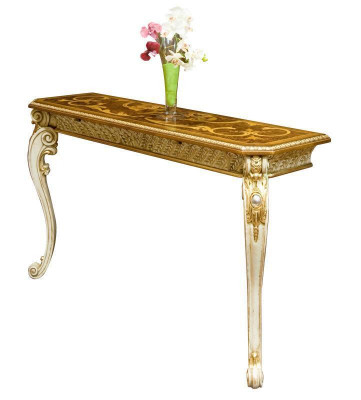Console table, country house style, classic telephone tables, gold appearance with carved legs