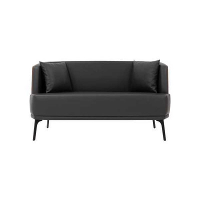 Black living room 2-seater upholstered faux leather sofa 2-seater leather couch.