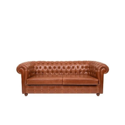 Luxury Brown Chesterfield Three-Seater Couch Modern Sofa