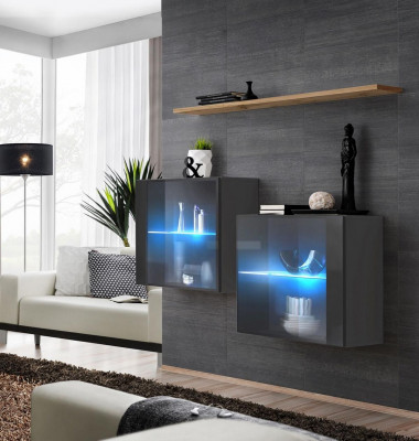 Living room set designer wall unit gray 130 cm luxury wall shelf.