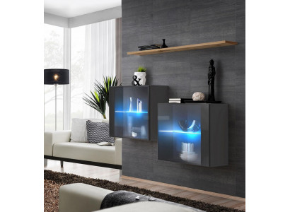 Living room set designer wall unit gray 130 cm luxury wall shelf.