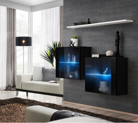 Black wall cabinet complete living wall wall shelf modern designer wooden furniture