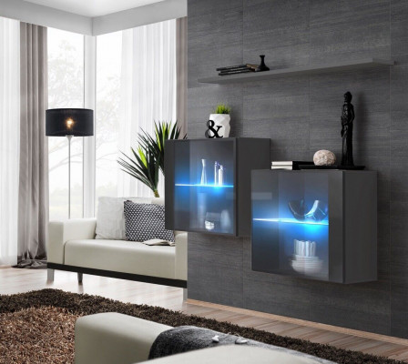 Gray Wall Cabinet New Furniture Living Room Wall Unit 130 cm Luxury Complete Wooden Furniture
