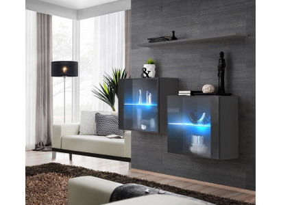 Gray Wall Cabinet New Furniture Living Room Wall Unit 130 cm Luxury Complete Wooden Furniture
