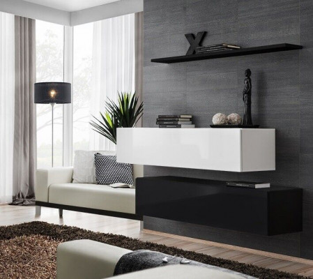Living Room Black Wall Unit Designer Cabinet Set Wall Shelf Modern New Furniture