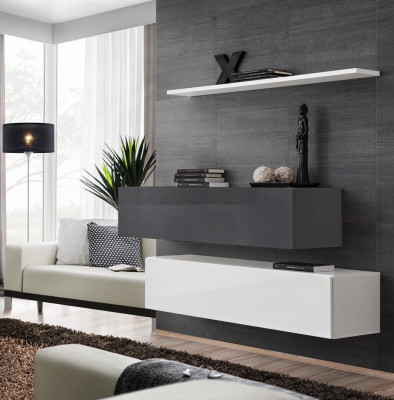 2x Cabinets Living Room Wall Unit Set Luxury Design Furnishing Wall Shelf Wooden Furniture Living Room