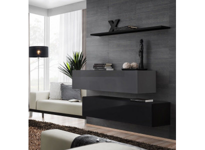 Living room wall unit modern black wood cabinet wall shelf