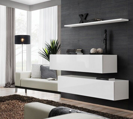White Suite 3-Piece Complete Wall Cabinet Living Room Wall Shelf Modern Design