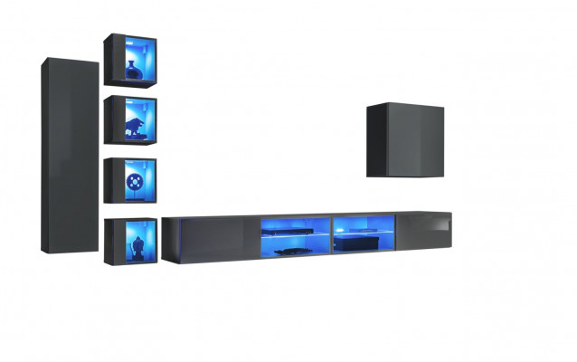 Luxury wall unit 3x wall cabinet furniture furnishings living room furniture black shelves