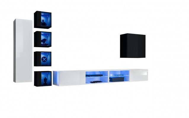 Living Room Complete Set 7-piece Luxury Wall Unit 6x Wall Cabinet TV Stand Furniture
