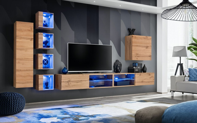 Furniture set: Living room wall unit, wall cabinet, wall shelves, sideboard, wooden furniture, TV stand, new