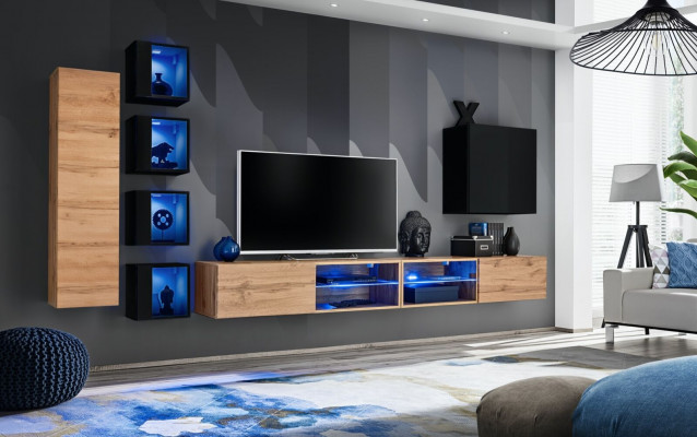 Complete Designer Modern Living Room Wall Shelves TV Stand Wood Furniture Wall Cabinet