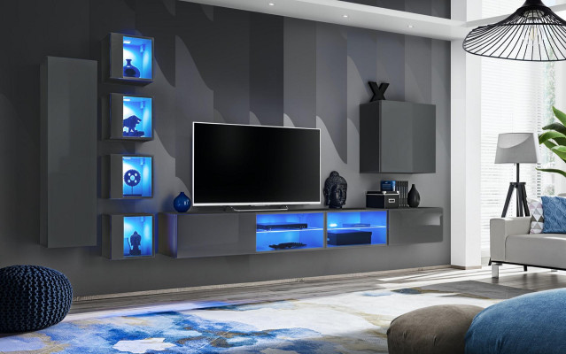 Luxury wall unit 3x wall cabinet furniture furnishings living room furniture black shelves