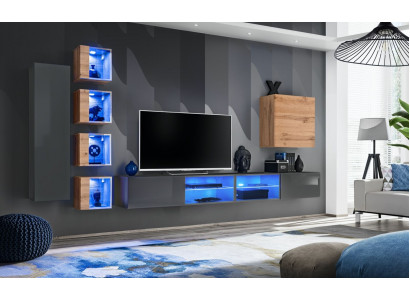 Living room wall unit grey modern furniture TV stand wall cabinet shelves