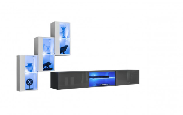 Gray Sideboard TV Stand Set Wall Unit Complete Wall Shelves Wall Cabinet