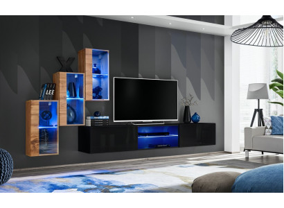Complete designer modern living room wall unit shelves TV stand 3x wall cabinet