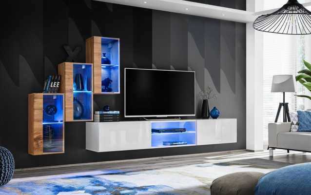3x Wall Cabinet Living Room Furniture Living Wall 210 cm Luxury TV Stand