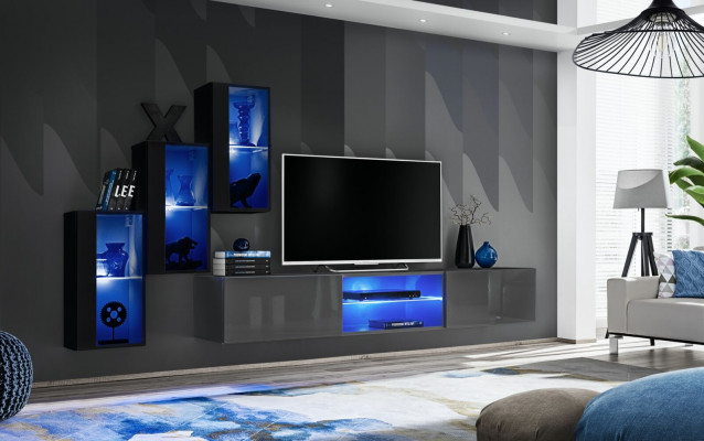Set of 4-piece living room wall unit 210 cm furnishings modern wall cabinet new