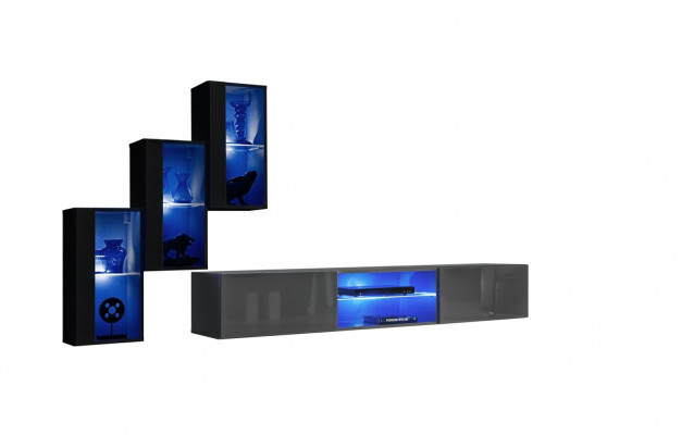 Set of 4-piece living room wall unit 210 cm furnishings modern wall cabinet new