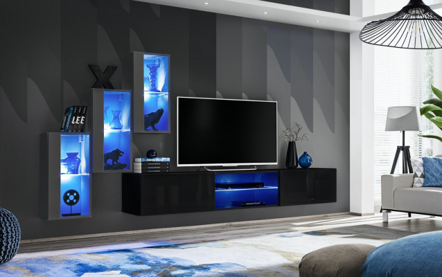3x Wall Cabinet Living Room Set 4-piece Living Room Furniture Wall Shelves Sideboard