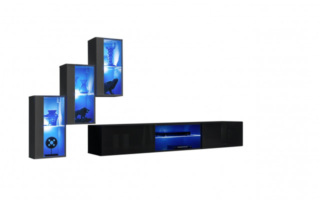 3x Wall Cabinet Living Room Set 4-piece Living Room Furniture Wall Shelves Sideboard