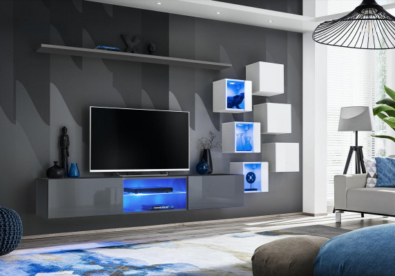 Luxury designer wall unit furniture gray wall shelf cupboard set