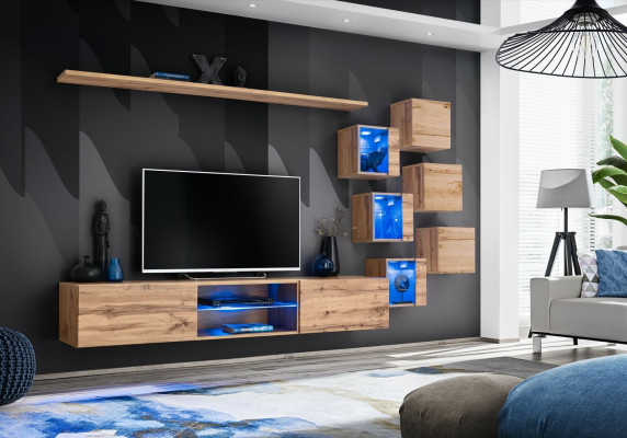 Brown wall unit living room furniture wall cabinet luxury set new wooden furniture