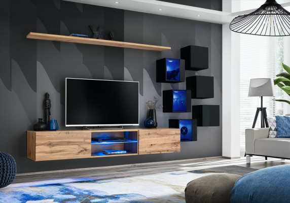 Wall unit brown shelves sideboard wall cabinet luxury new TV stand wooden furniture