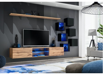 Wall unit brown shelves sideboard wall cabinet luxury new TV stand wooden furniture