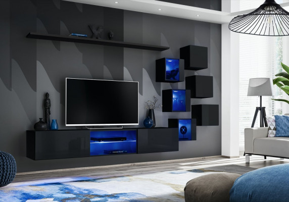 Black Complete Set Living Room Wall Luxury Wood Furniture Designer Modern Wall Cabinet