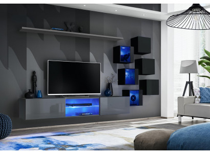 Set Modern Gray Furniture Living Wall TV Stand Sideboard Wooden Furniture Wall Cabinet